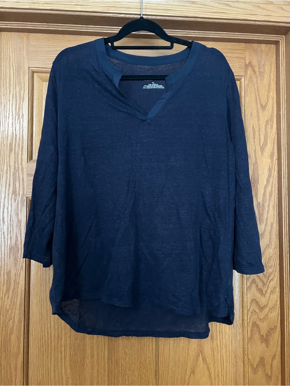 Talbots Navy V-Notch Three-Quarter Sleeve Tunic